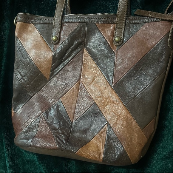 Brown Patchwork Leather Tote Bag - Picture 2 of 13